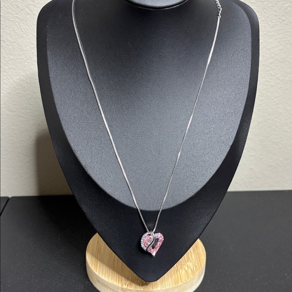 18 K RCP Plated Rhinestone Pink Silver Tone Chain Infinity Love Heart Necklace​